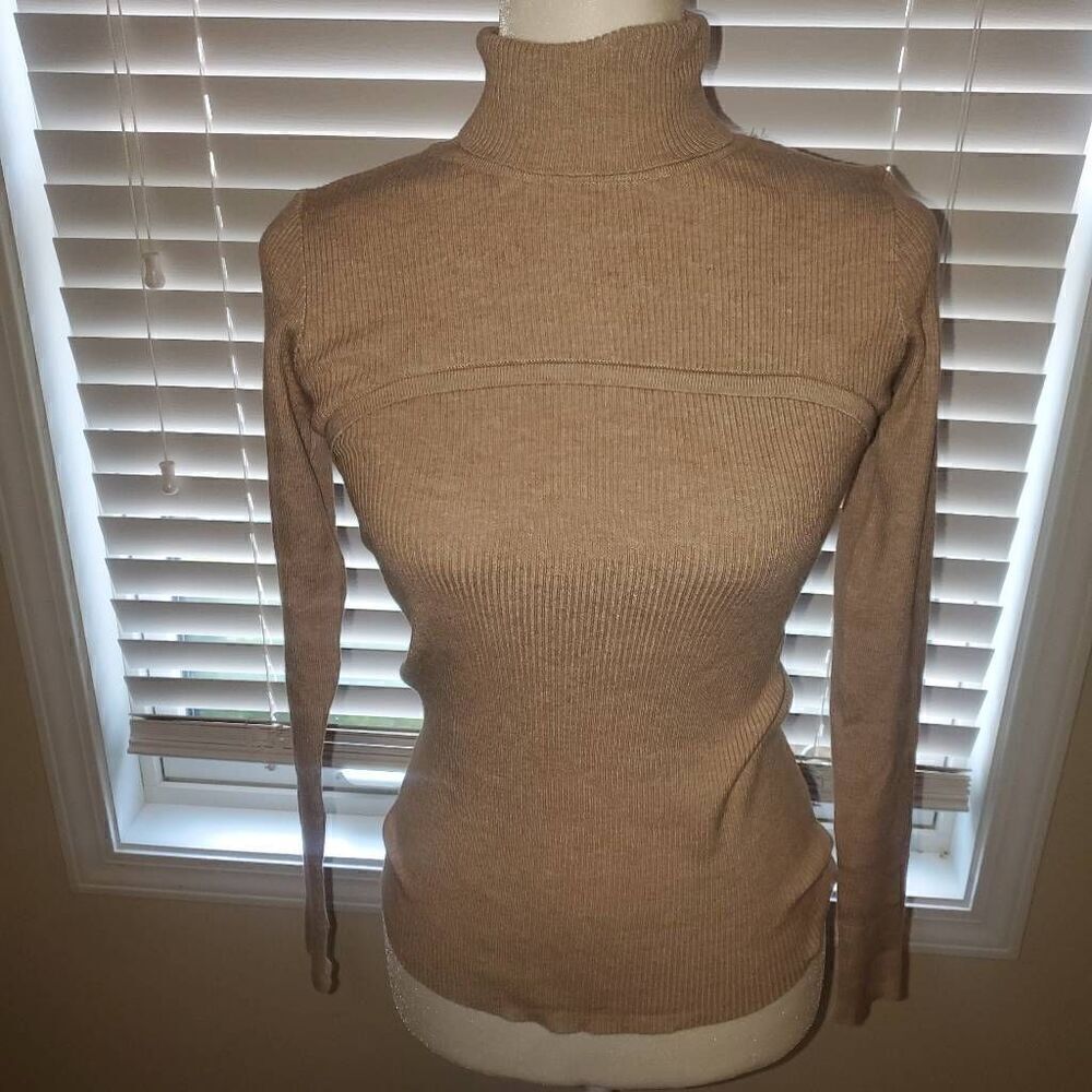 NWT Pretty Garden Tan Stretchy Highneck Sweater -Size Small